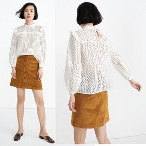 Madewell Top Cream Eyelet Lace Ruffled Long Sleeve Blouse Womens